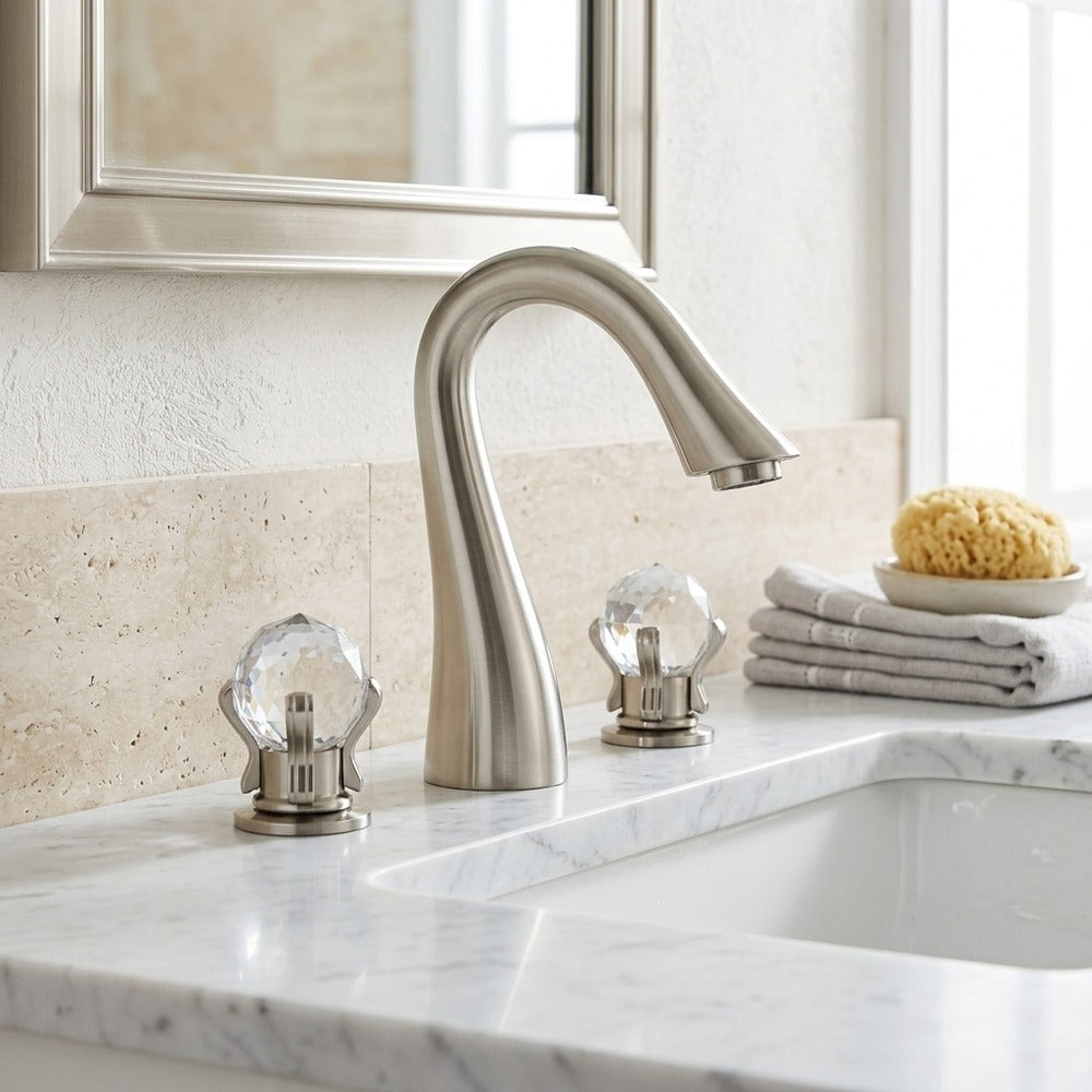 Lagomel widespread bathroom faucet, set in a Modern/Contemporary bathroom