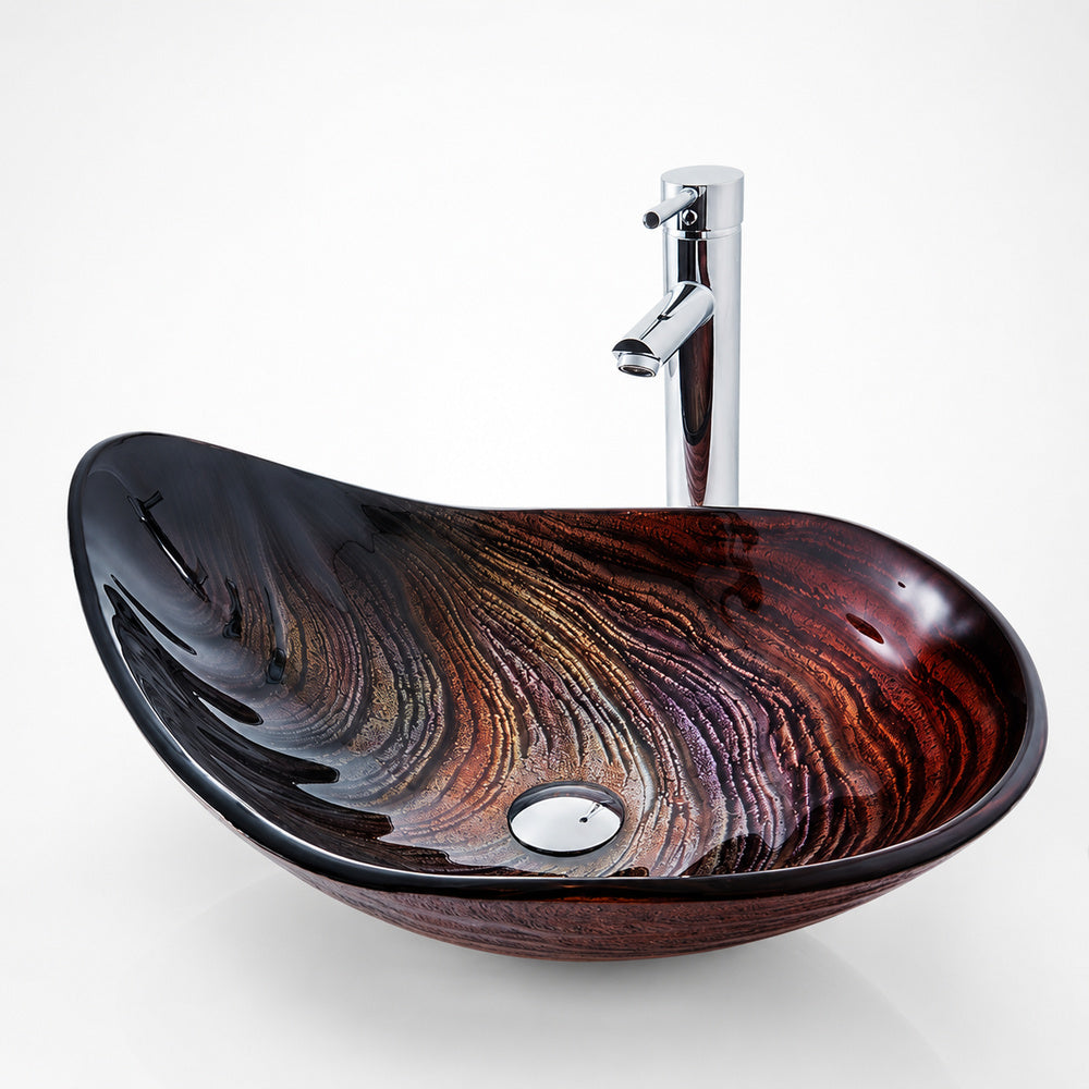 Modern Tempered Glass Vessel Sink, Single-Handle Chrome Waterfall Faucet Combo