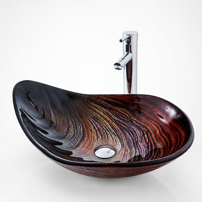 Modern Tempered Glass Vessel Sink, Single-Handle Chrome Waterfall Faucet Combo