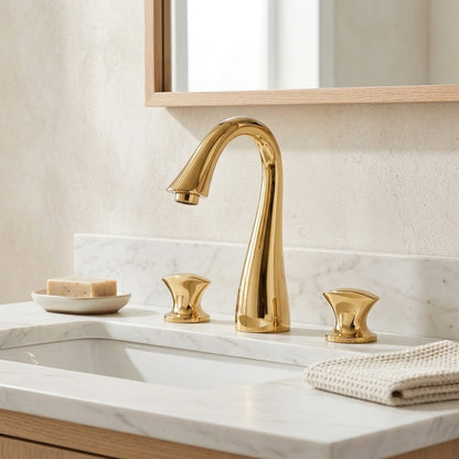 Lagomel double-handle widespread bathroom faucet, set in a Vintage/Retro/Traditional/Classic bathroom