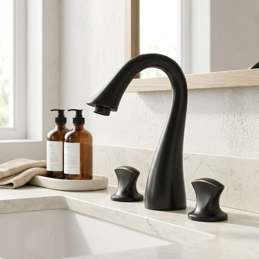 Lagomel double-handle widespread bathroom faucet, set in a Vintage/Retro/Traditional/Classic bathroom