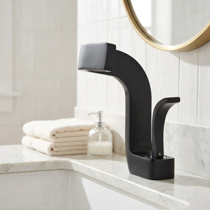 Lagomel waterfall single-hole bathroom faucet, set in a Modern/Minimalist bathroom