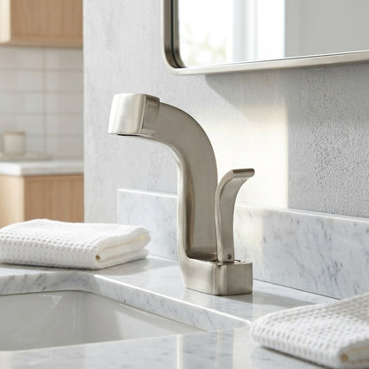 Lagomel waterfall single-hole bathroom faucet, set in a Modern/Minimalist bathroom