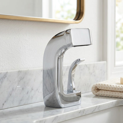 Lagomel waterfall single-hole bathroom faucet, set in a Modern/Minimalist bathroom
