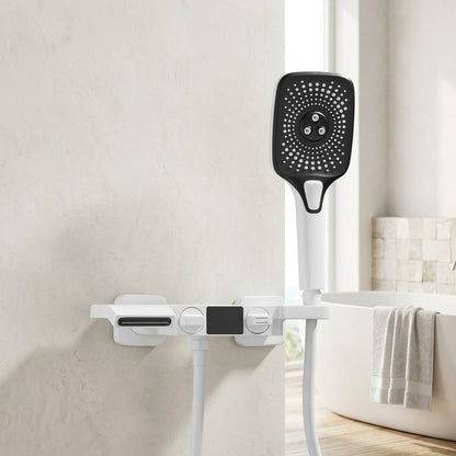 Lagomel waterfall wall-mount tub filler, set in a Modern/Contemporary bathroom
