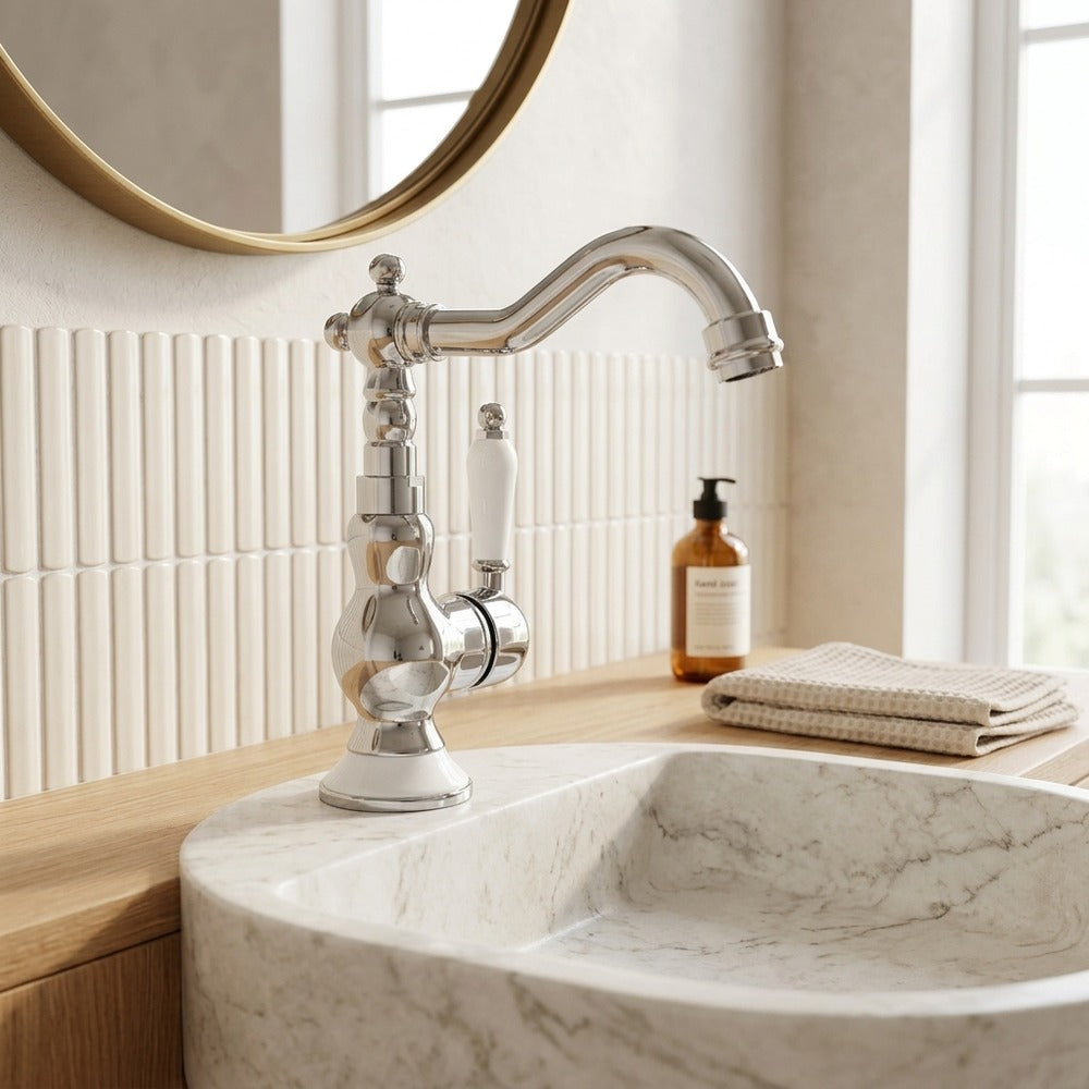 Lagomel single-hole bathroom faucet, set in a Traditional/Classic bathroom