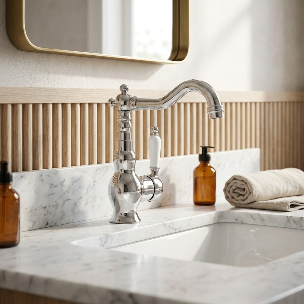 Lagomel single-hole bathroom faucet, set in a Traditional/Classic bathroom