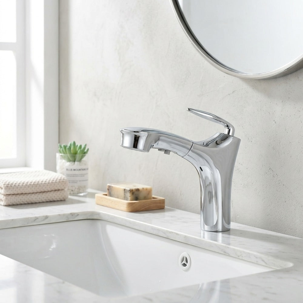 Lagomel pull-out single-hole bathroom faucet, set in a Traditional/Classic/Vintage/Retro bathroom