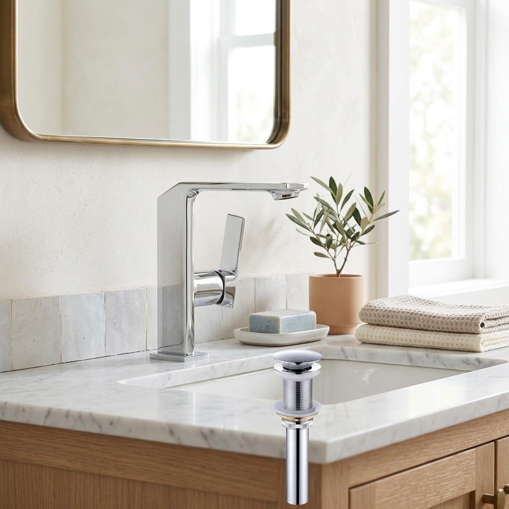 Lagomel waterfall single-handle faucet and drain set, set in a Modern/Contemporary bathroom