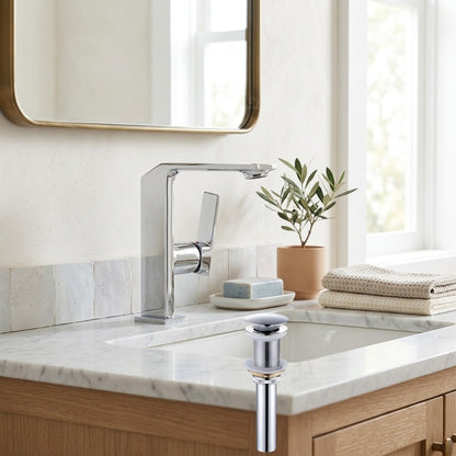 Lagomel waterfall single-handle faucet and drain set, set in a Modern/Contemporary bathroom