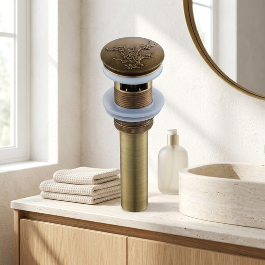 Lagomel bathroom sink drain in antique brass, set in a Traditional/Classic/Vintage/Retro bathroom