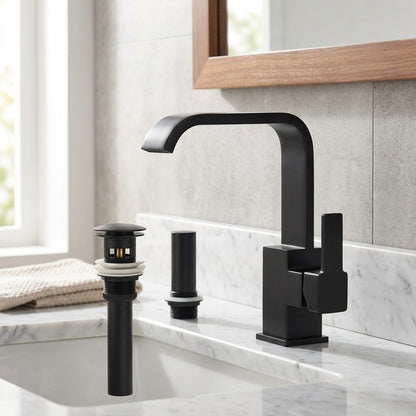 Lagomel waterfall single-hole bathroom faucet, set in a Modern/Minimalist bathroom