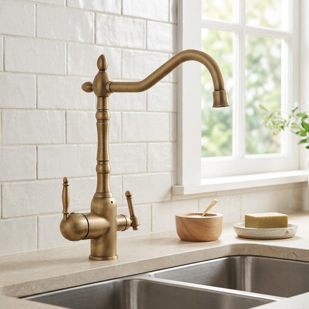 Lagomel two-handle kitchen faucet, set in a Vintage/Retro kitchen
