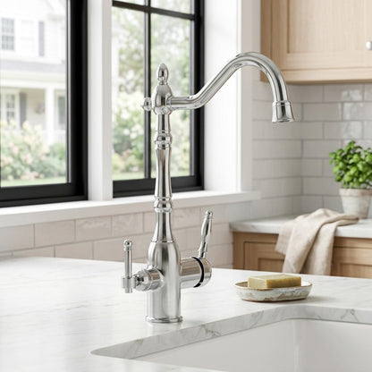 Lagomel two-handle kitchen faucet, set in a Vintage/Retro kitchen