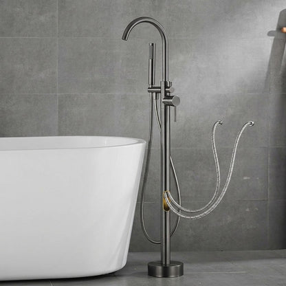Lagomel single-handle freestanding tub filler in gunmetal, set in a Contemporary/Modern bathroom