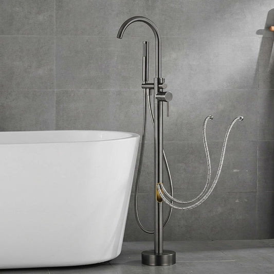 Lagomel single-handle freestanding tub filler in gunmetal, set in a Contemporary/Modern bathroom