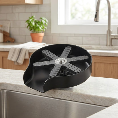 Lagomel glass rinser in matte black, brushed nickel, gunmetal, set in a Modern kitchen
