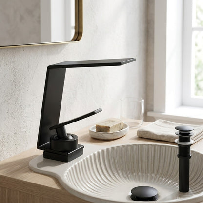 Lagomel single-hole waterfall faucet and drain set, set in a Modern/Contemporary bathroom