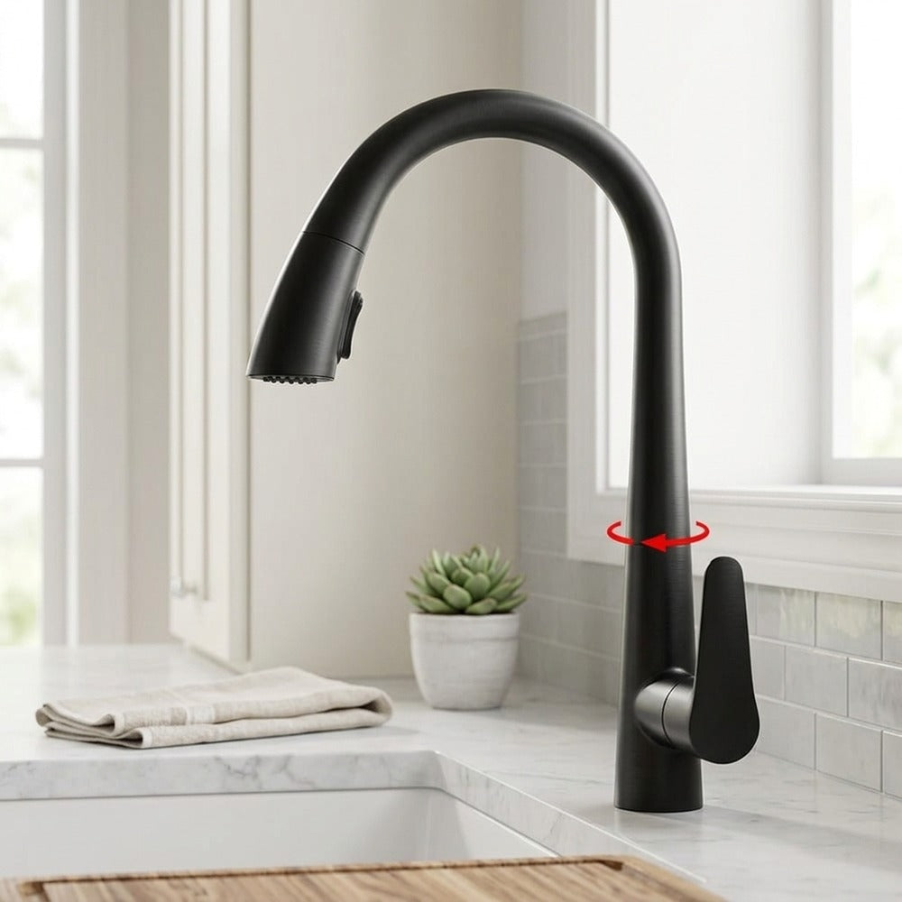 Lagomel pull-down single-handle faucet and drain set, set in a Modern/Contemporary kitchen