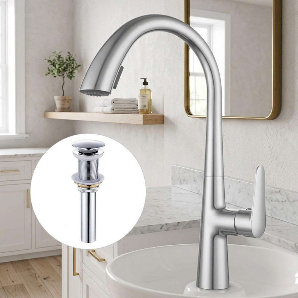 Lagomel pull-down single-handle faucet and drain set, set in a Modern/Contemporary kitchen