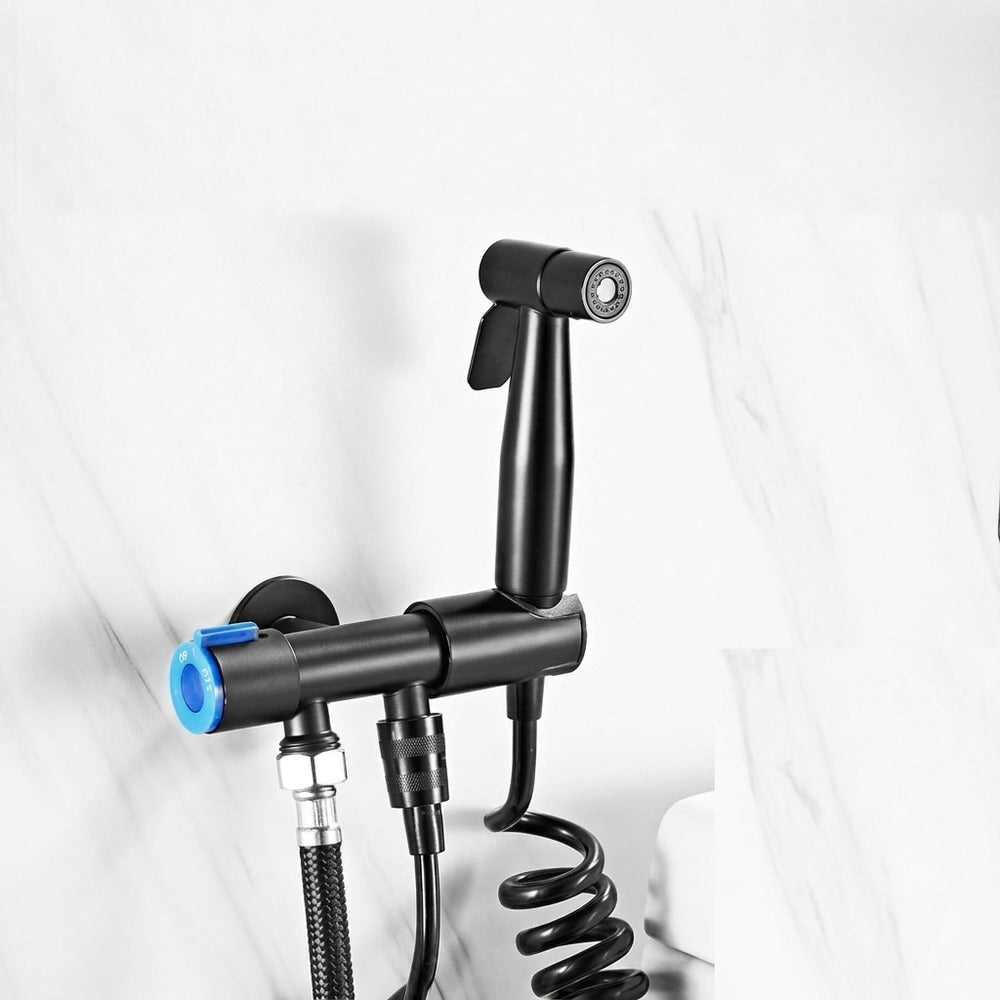 Lagomel wall-mounted bidet faucet in matte black, stainless steel, set in a Modern bathroom