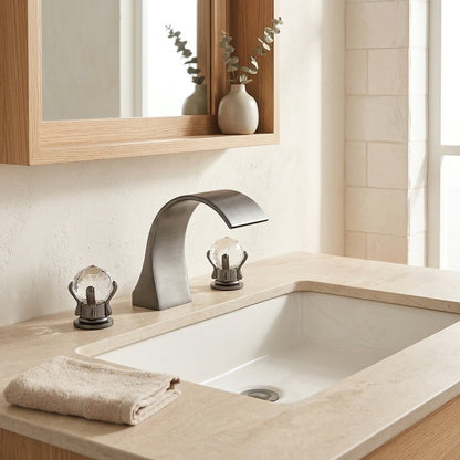 Lagomel waterfall widespread bathroom faucet, set in a Modern/Contemporary bathroom