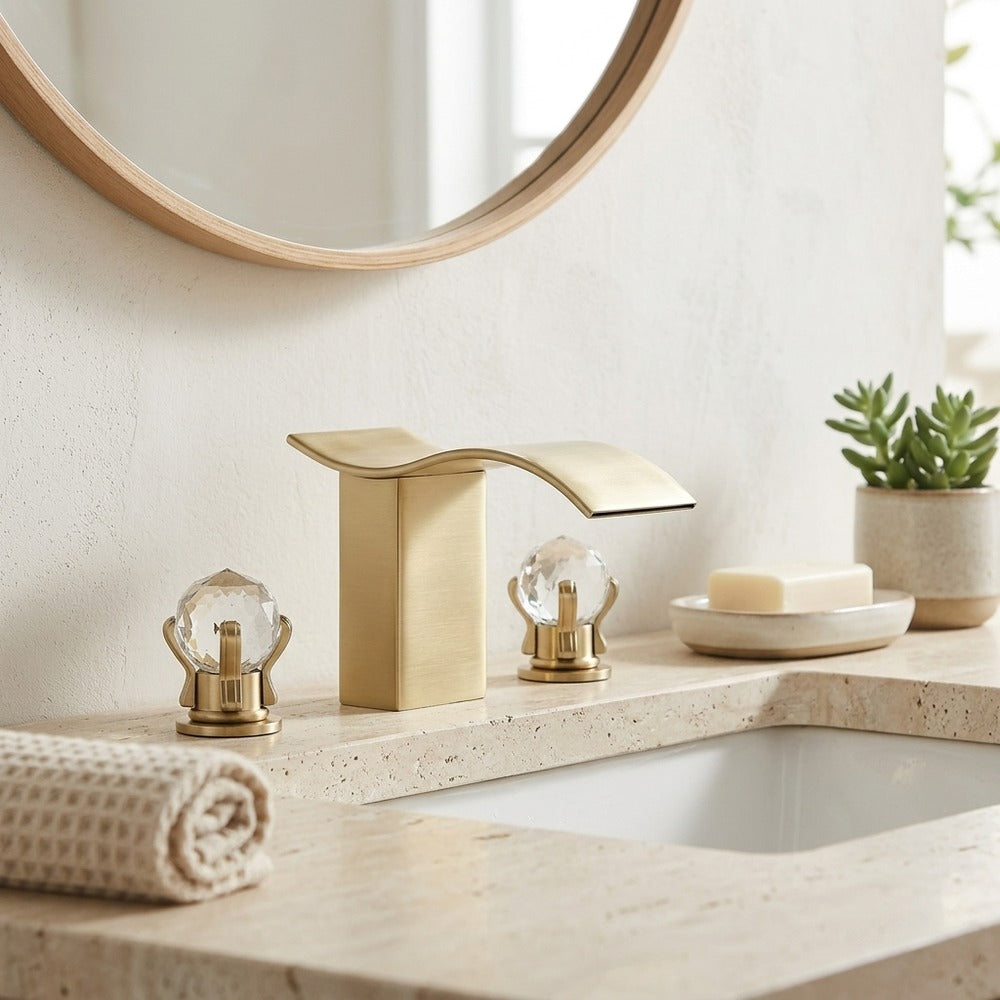 Lagomel waterfall widespread bathroom faucet, set in a Modern/Contemporary bathroom