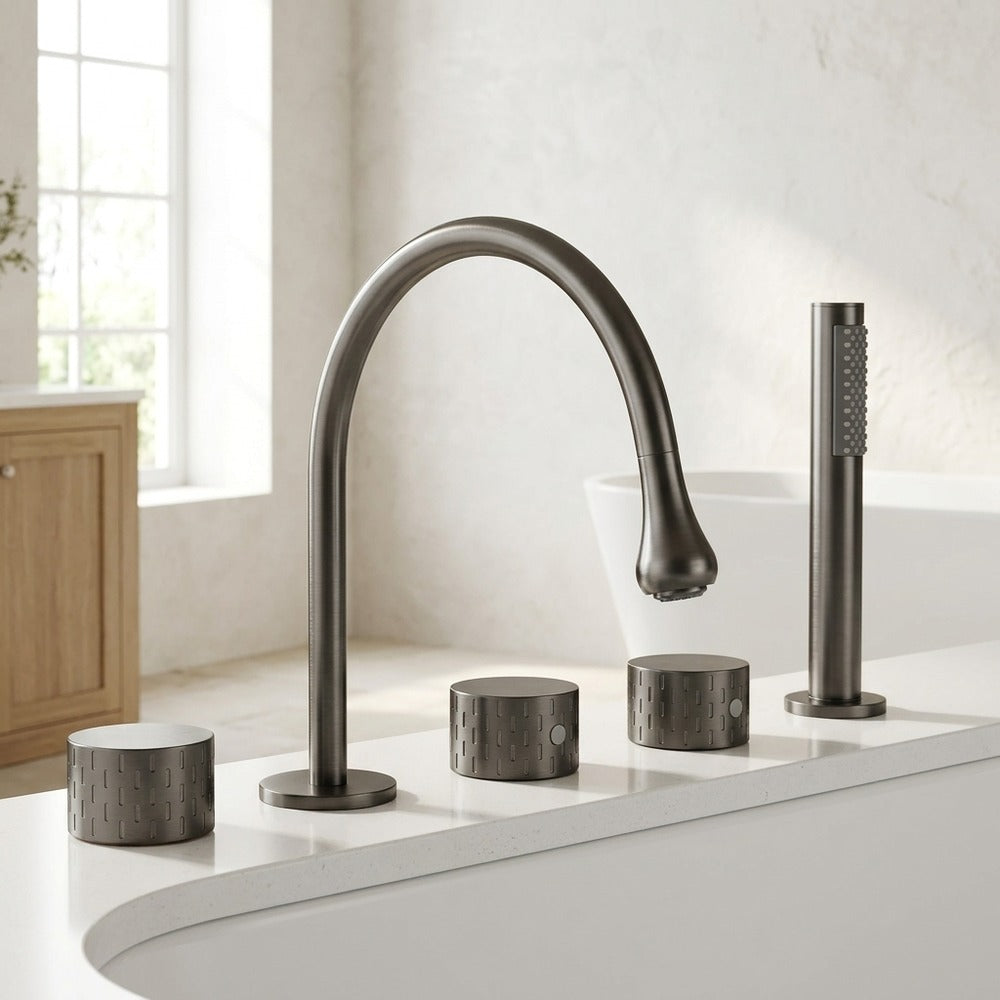 Lagomel deck-mount tub filler, set in a Vintage/Retro bathroom