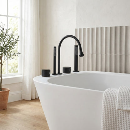 Lagomel deck-mount tub filler, set in a Vintage/Retro bathroom