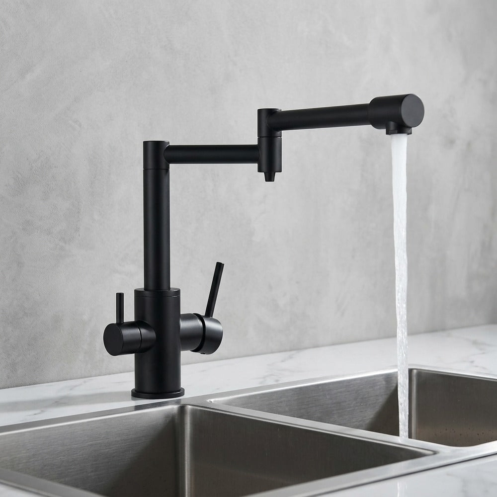 Lagomel single-hole two-handle kitchen faucet in matte black, brushed nickel, set in a Modern/Contemporary kitchen