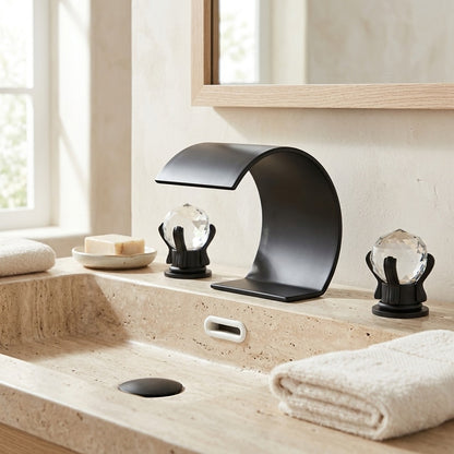 Lagomel waterfall widespread bathroom faucet, set in a Modern/Contemporary bathroom