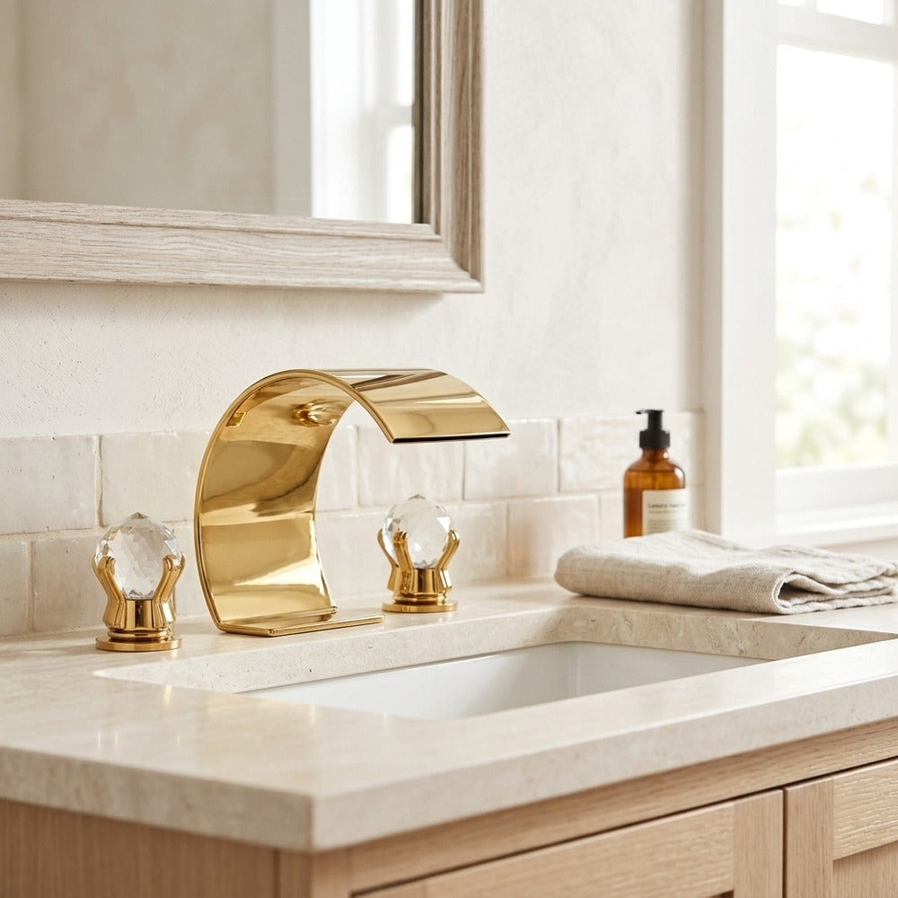 Lagomel waterfall widespread bathroom faucet, set in a Modern/Contemporary bathroom
