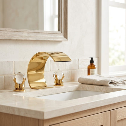 Lagomel waterfall widespread bathroom faucet, set in a Modern/Contemporary bathroom