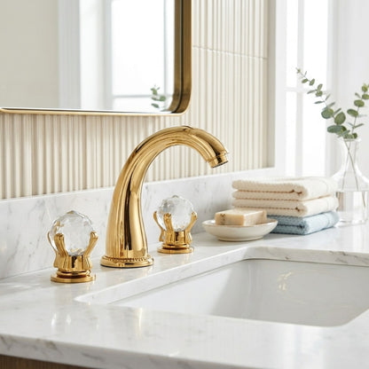 Lagomel double-handle widespread bathroom faucet, set in a Vintage/Retro/Traditional/Classic bathroom