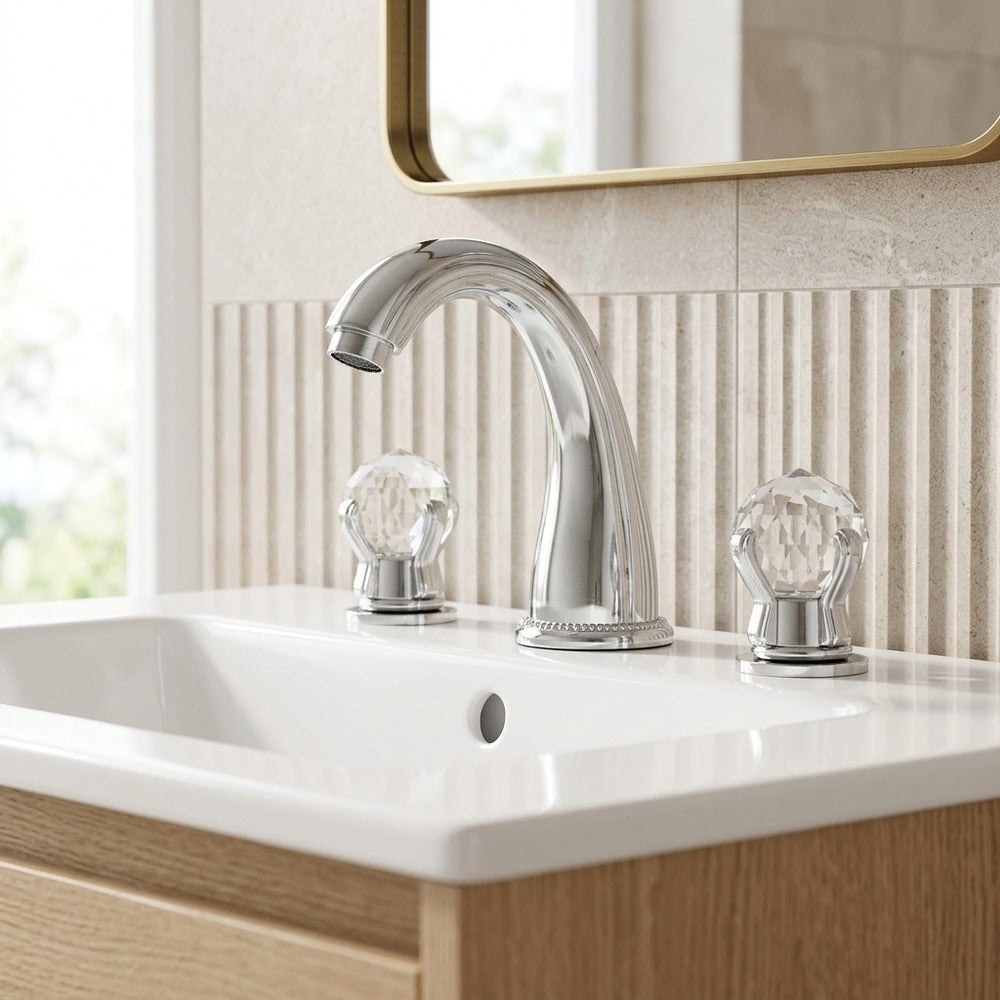 Lagomel double-handle widespread bathroom faucet, set in a Vintage/Retro/Traditional/Classic bathroom