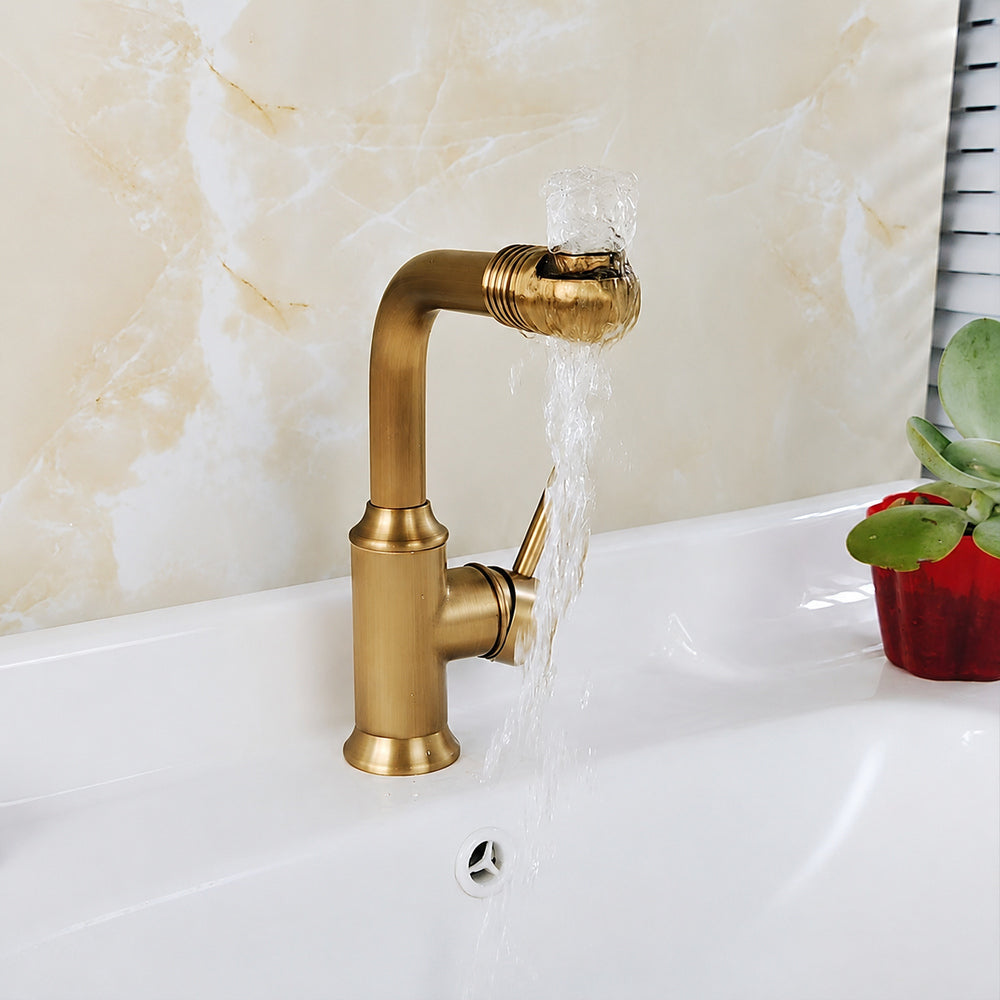 Retro Single-Hole Bathroom Faucet, Single-Handle Swivel Spout Faucet, Antique Brass / Antique Bronze