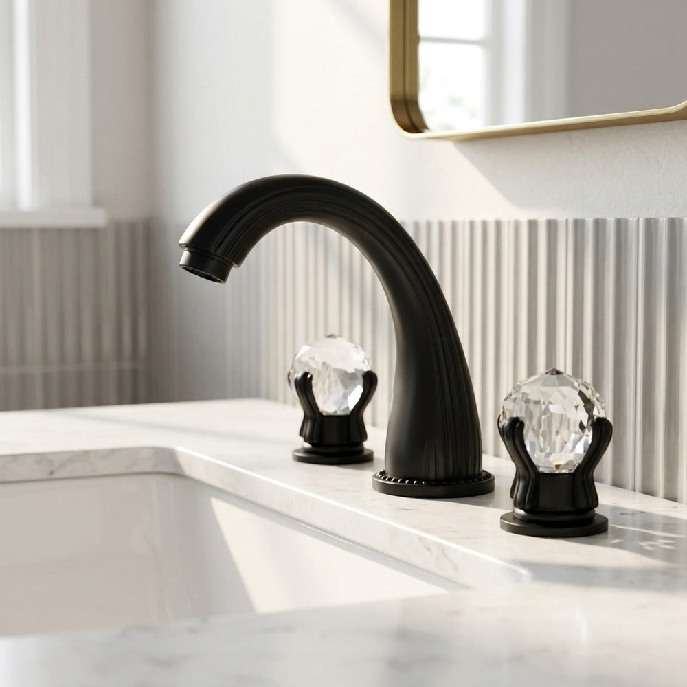 Lagomel double-handle widespread bathroom faucet, set in a Vintage/Retro/Traditional/Classic bathroom