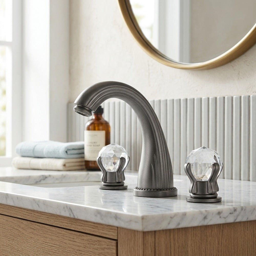 Lagomel double-handle widespread bathroom faucet, set in a Vintage/Retro/Traditional/Classic bathroom