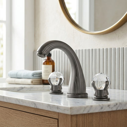 Lagomel double-handle widespread bathroom faucet, set in a Vintage/Retro/Traditional/Classic bathroom