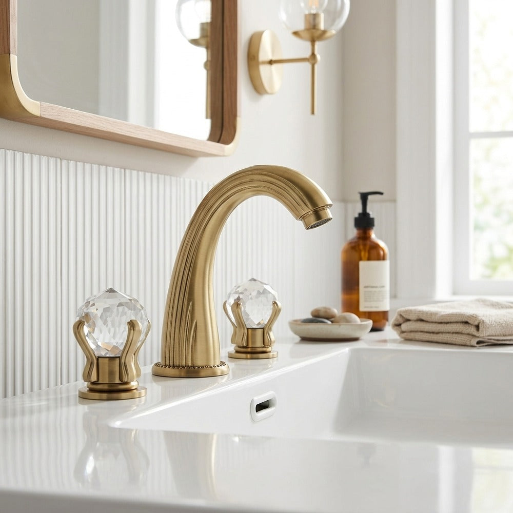 Lagomel double-handle widespread bathroom faucet, set in a Vintage/Retro/Traditional/Classic bathroom