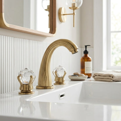 Lagomel double-handle widespread bathroom faucet, set in a Vintage/Retro/Traditional/Classic bathroom