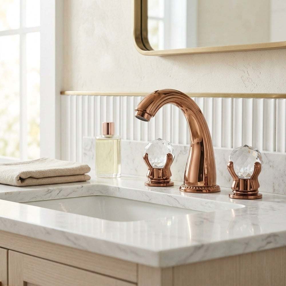 Lagomel double-handle widespread bathroom faucet, set in a Vintage/Retro/Traditional/Classic bathroom