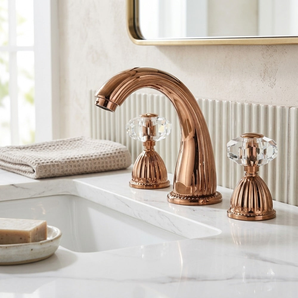 Lagomel double-handle widespread bathroom faucet, set in a Vintage/Retro/Traditional/Classic bathroom