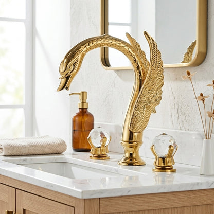 Lagomel double-handle widespread bathroom faucet, set in a Vintage/Retro/Traditional/Classic bathroom