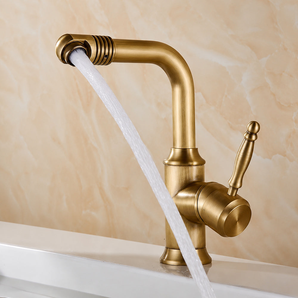Retro Single-Hole Bathroom Faucet, Single-Handle Swivel Spout Faucet, Antique Brass / Antique Bronze