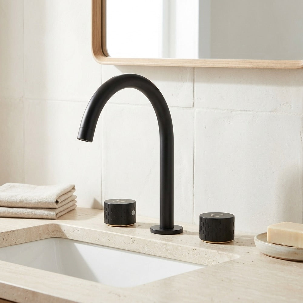 Lagomel widespread bathroom faucet, set in a Modern/Contemporary bathroom