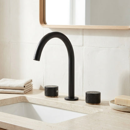 Lagomel widespread bathroom faucet, set in a Modern/Contemporary bathroom