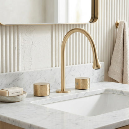 Lagomel widespread bathroom faucet, set in a Modern/Contemporary bathroom