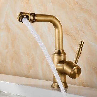 Retro Single-Hole Bathroom Faucet, Single-Handle Swivel Spout Faucet, Antique Brass / Antique Bronze
