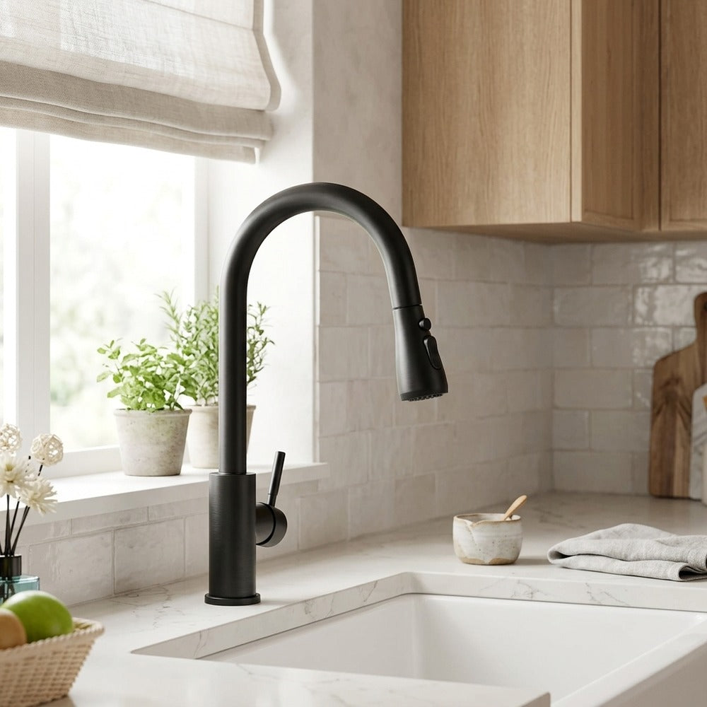 Lagomel single-handle pull-down kitchen faucet, set in a Modern/Contemporary kitchen